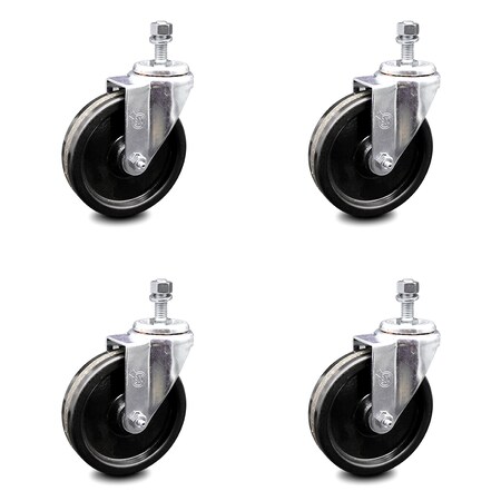 Service Caster 5 Inch Phenolic Wheel Swivel 10mm Threaded Stem Caster Set SCC-TS20S514-PHS-M1015-4
